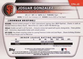 2025 Bowman Chrome #CPA-JD Josuar Gonzalez Prospect Autographs Orange Wave #/25